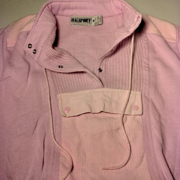 Vintage 1980s Mock Neck Sweatshirt Medium Pink Mixed Knit Retro Snap READ - Picture 15 of 16
